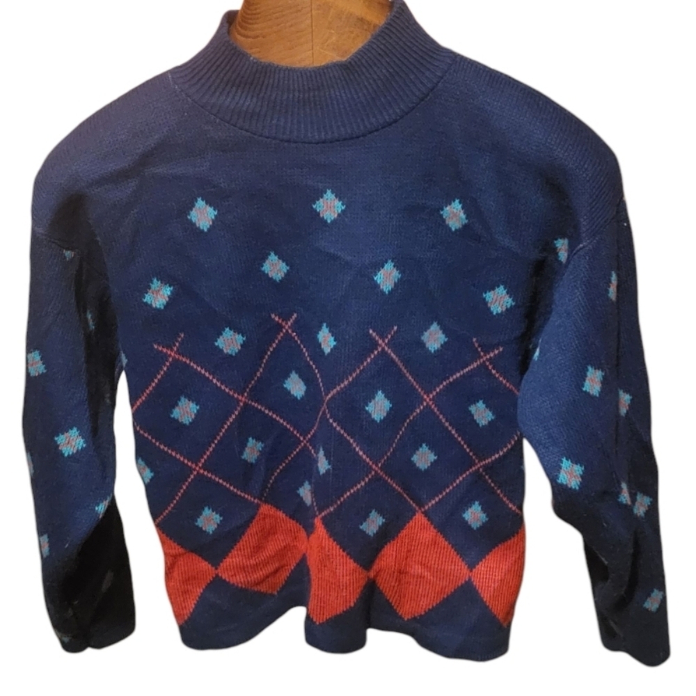 Vintage Mainframe Argyle Mock Neck Ski Sweater USA Size M/L